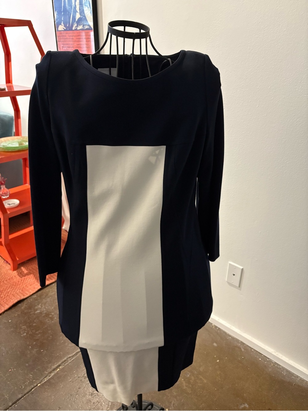 Akris Punto Navy and White Colorblock Long Sleeve Dress